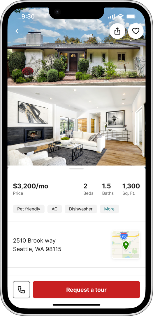 Phone showing Redfin rental listing